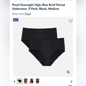 Proof Overnight High-Rise Brief Period
Underwear, 2 Pack, Black,